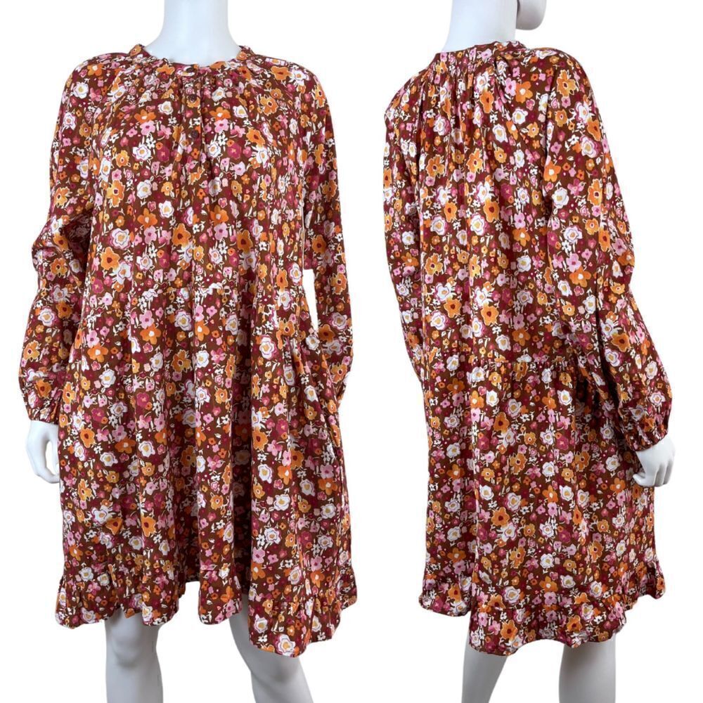 Lacausa Keyla Women Size L Disty Floral Cotton Pullover Pocket NEW Dress Peasant